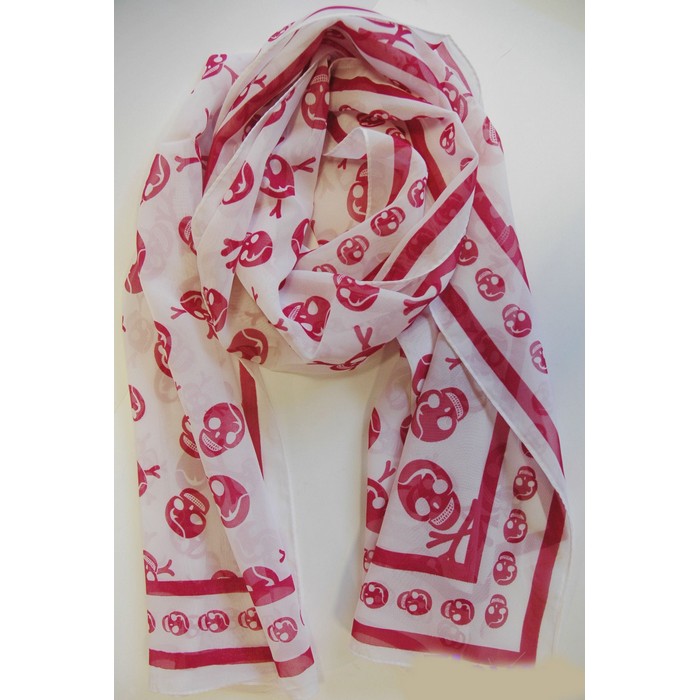 Designer Silky Chiffon skull scarf- white and rouge